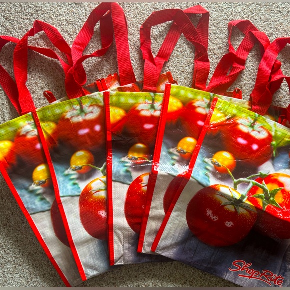 5pk Shoprite Reusable Grocery Shopping Bags EUC or NEW Tomato Fall Theme Tote - Picture 1 of 3